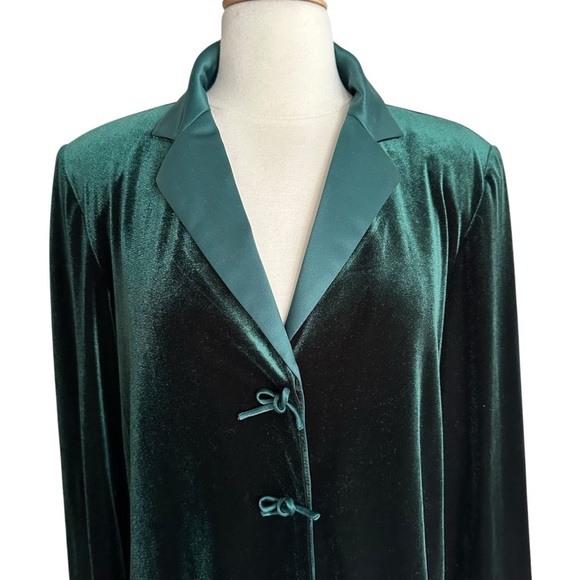 COLDWATER CREEK Dark Green Velvet & Satin Jacket Bows Whimsical Elevated Chic 12 - Picture 2 of 12